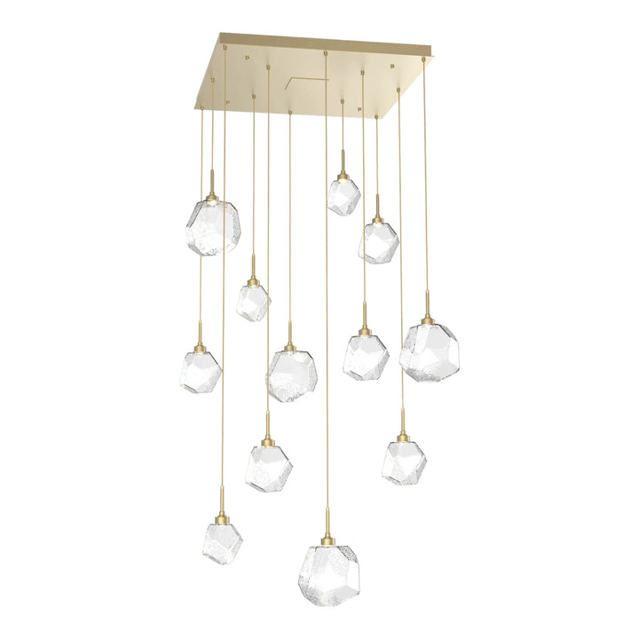 Gem Square Pendant Chandelier by Hammerton Studio in Gilded Brass with Clear glass (12 Lights)