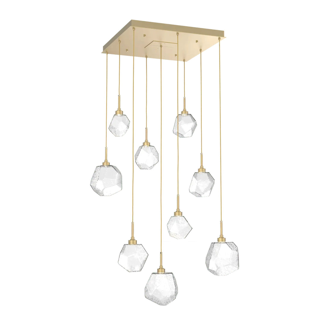 Gem Square Pendant Chandelier by Hammerton Studio in Gilded Brass with Clear glass (9 Lights)
