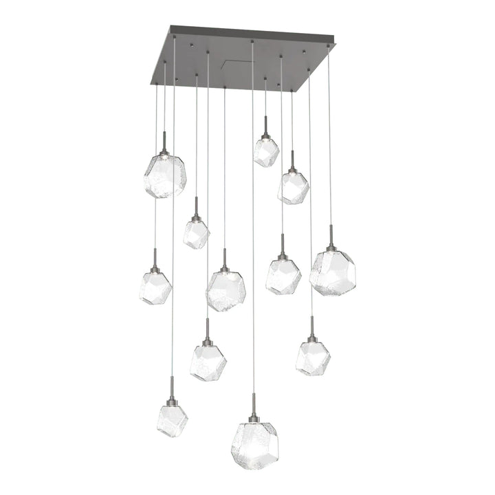 Gem Square Pendant Chandelier by Hammerton Studio in Graphite with Clear glass (12 Lights)