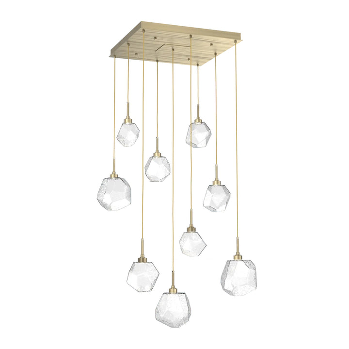 Gem Square Pendant Chandelier by Hammerton Studio in Heritage Brass with Clear glass (9 Lights)