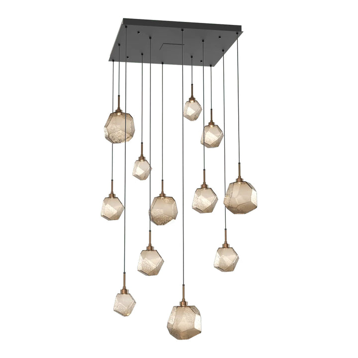 Gem Square Pendant Chandelier by Hammerton Studio in Matte Black with Bronze glass