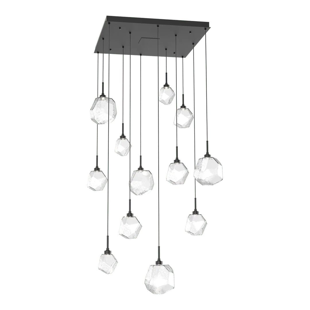 Gem Square Pendant Chandelier by Hammerton Studio in Matte Black with Clear glass (12 Lights)