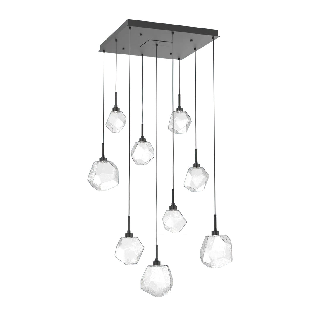 Gem Square Pendant Chandelier by Hammerton Studio in Matte Black with Clear glass (9 Lights)