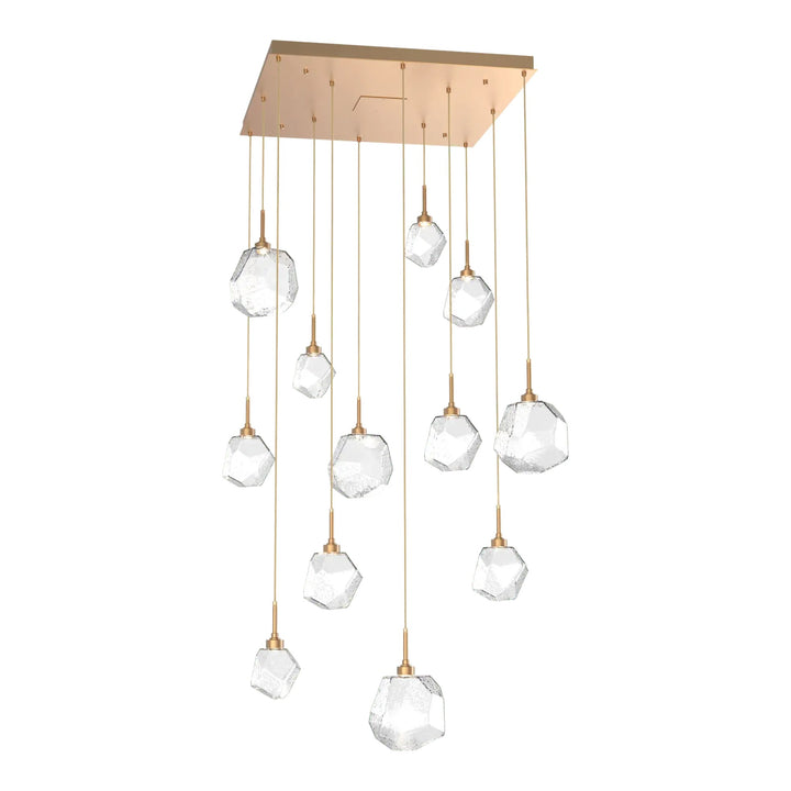 Gem Square Pendant Chandelier by Hammerton Studio in Novel Brass with Clear glass (12 Lights)