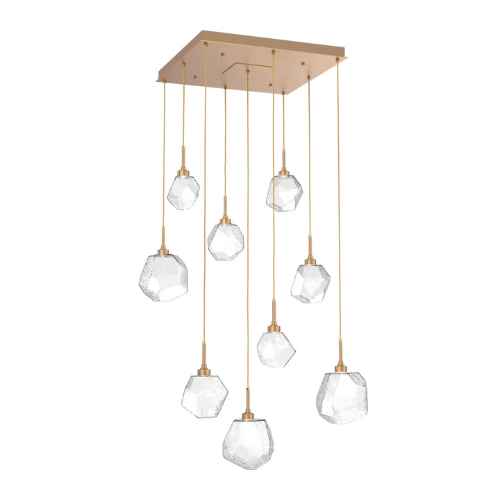 Gem Square Pendant Chandelier by Hammerton Studio in Novel Brass with Clear glass (9 Lights)