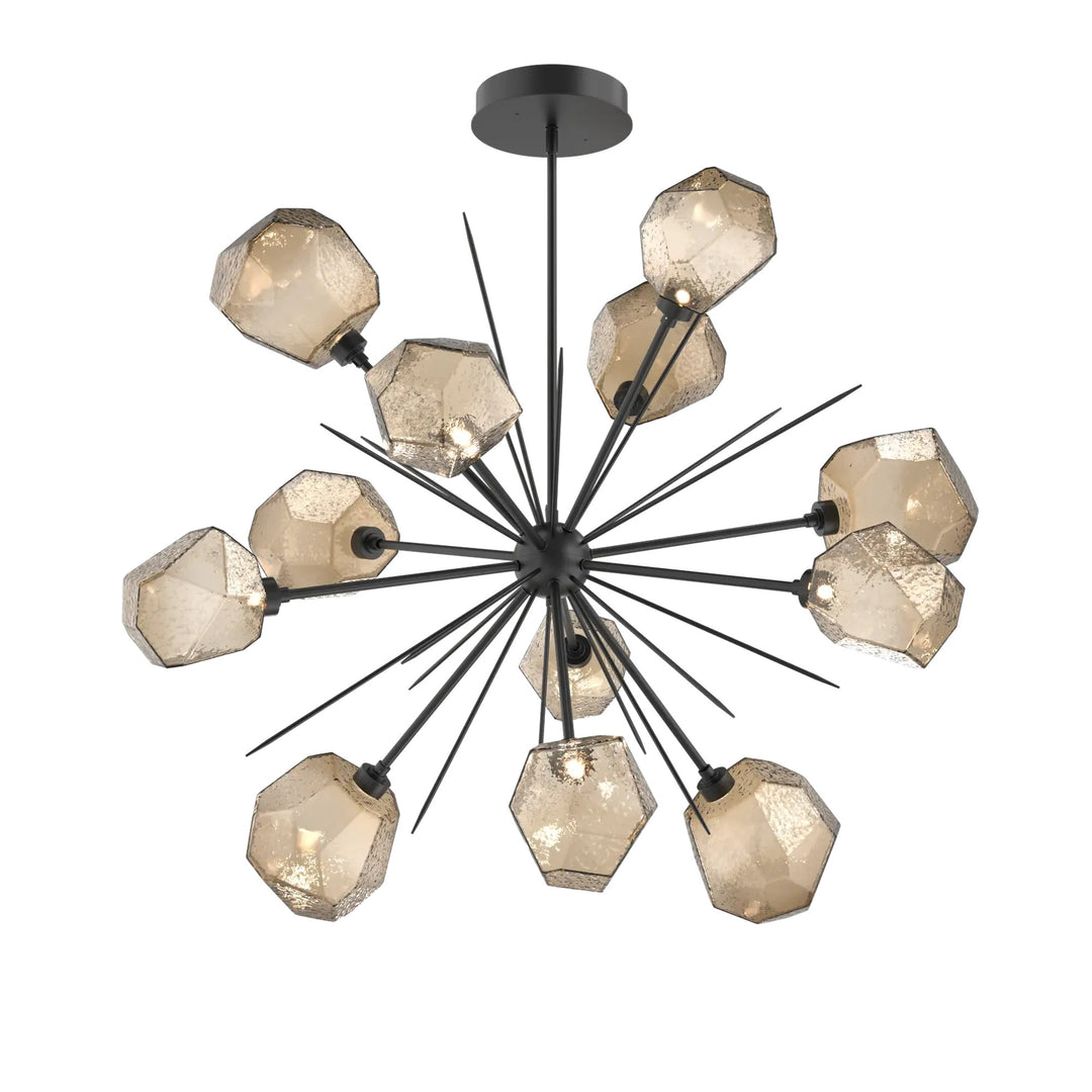 Gem Starburst Chandelier by Hammerton Studio in Matte Black with Bronze glass