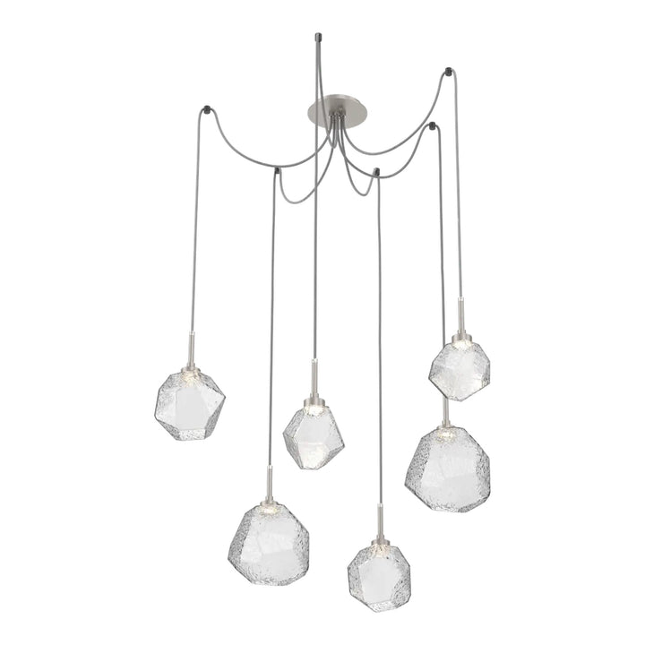 Gem Swag Chandelier by Hammerton Studio in Beige Silver with Clear glass on adjustable cord (6 Lights)