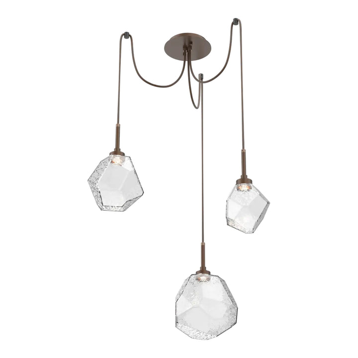 Gem Swag Chandelier by Hammerton Studio in Burnished Bronze with Clear glass on adjustable cord (3 Lights)