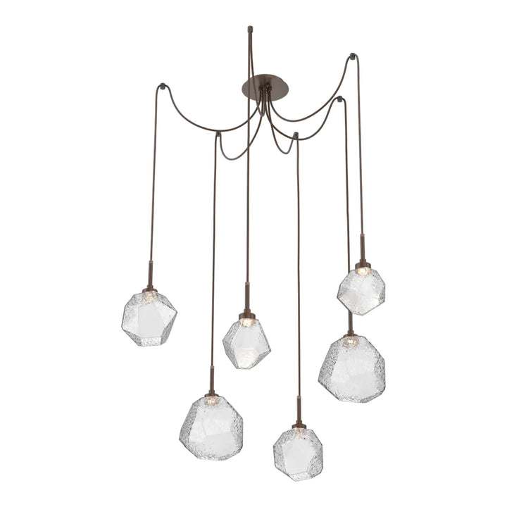 Gem Swag Chandelier by Hammerton Studio in Burnished Bronze with Clear glass on adjustable cord (6 Lights)