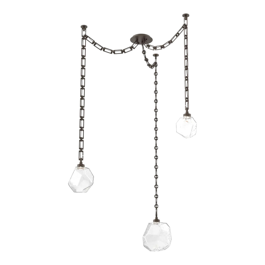 Gem Swag Chandelier by Hammerton Studio in Flat Bronze with Clear glass on Diamond Chain (3 Lights)