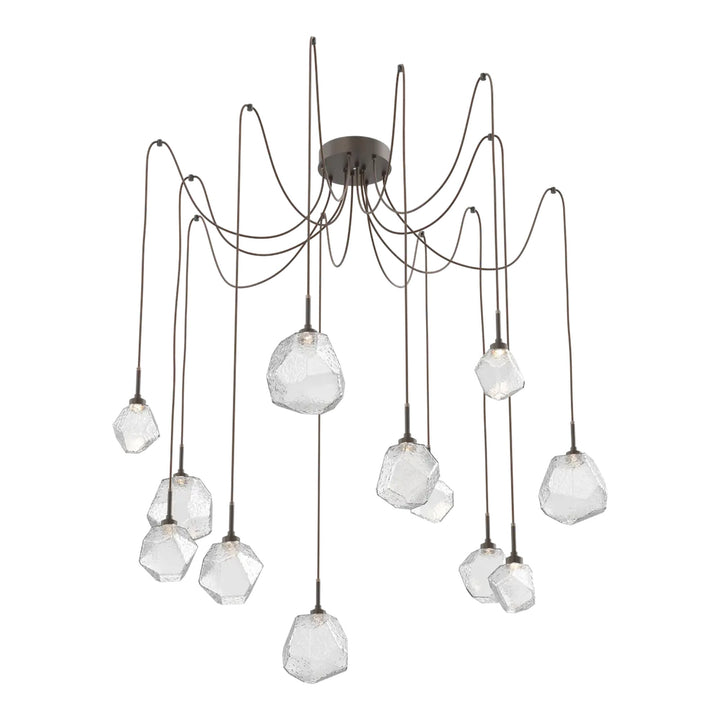 Gem Swag Chandelier by Hammerton Studio in Flat Bronze with Clear glass on adjustable cord (12 Lights)