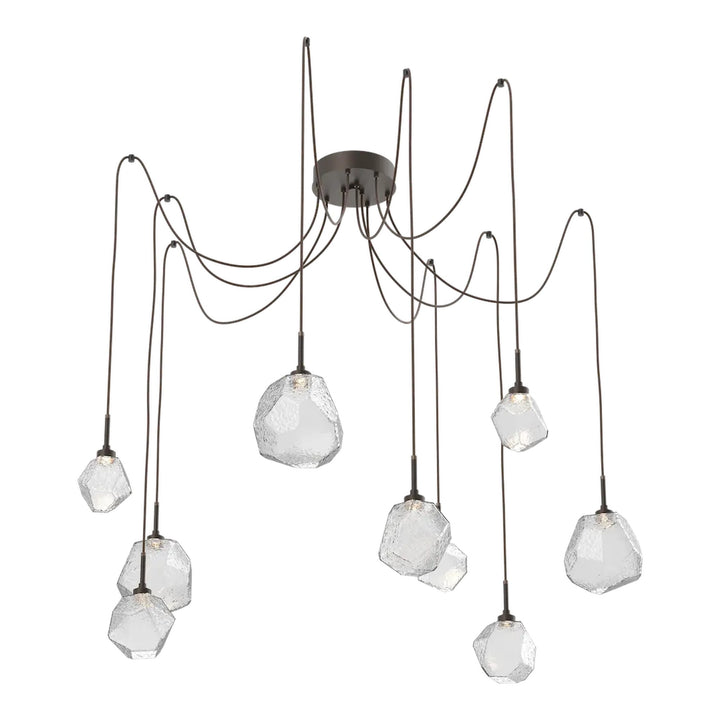 Gem Swag Chandelier by Hammerton Studio in Flat Bronze with Clear glass on adjustable cord (9 Lights)