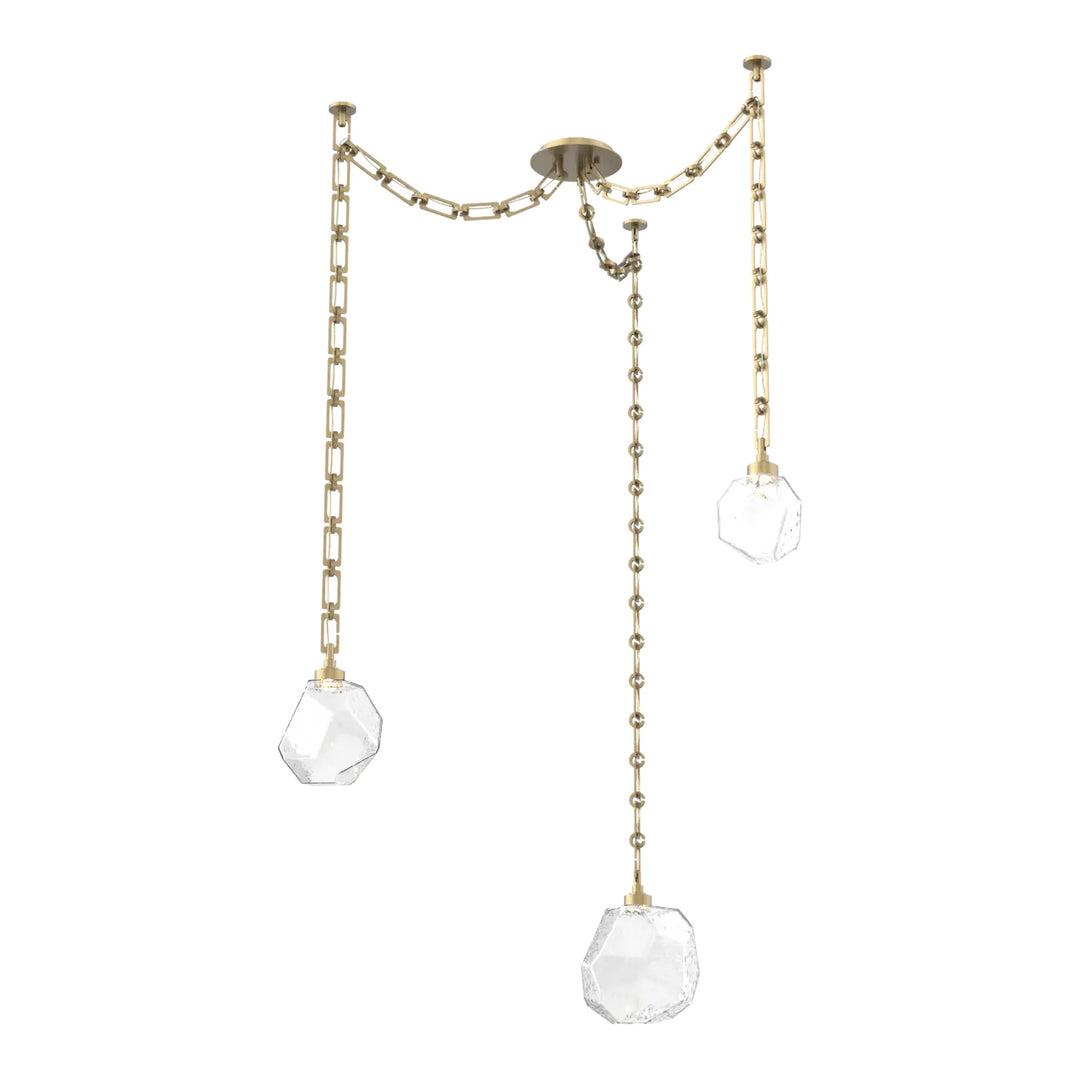 Gem Swag Chandelier by Hammerton Studio in Gilded Brass with Clear glass on Diamond Chain (3 Lights)