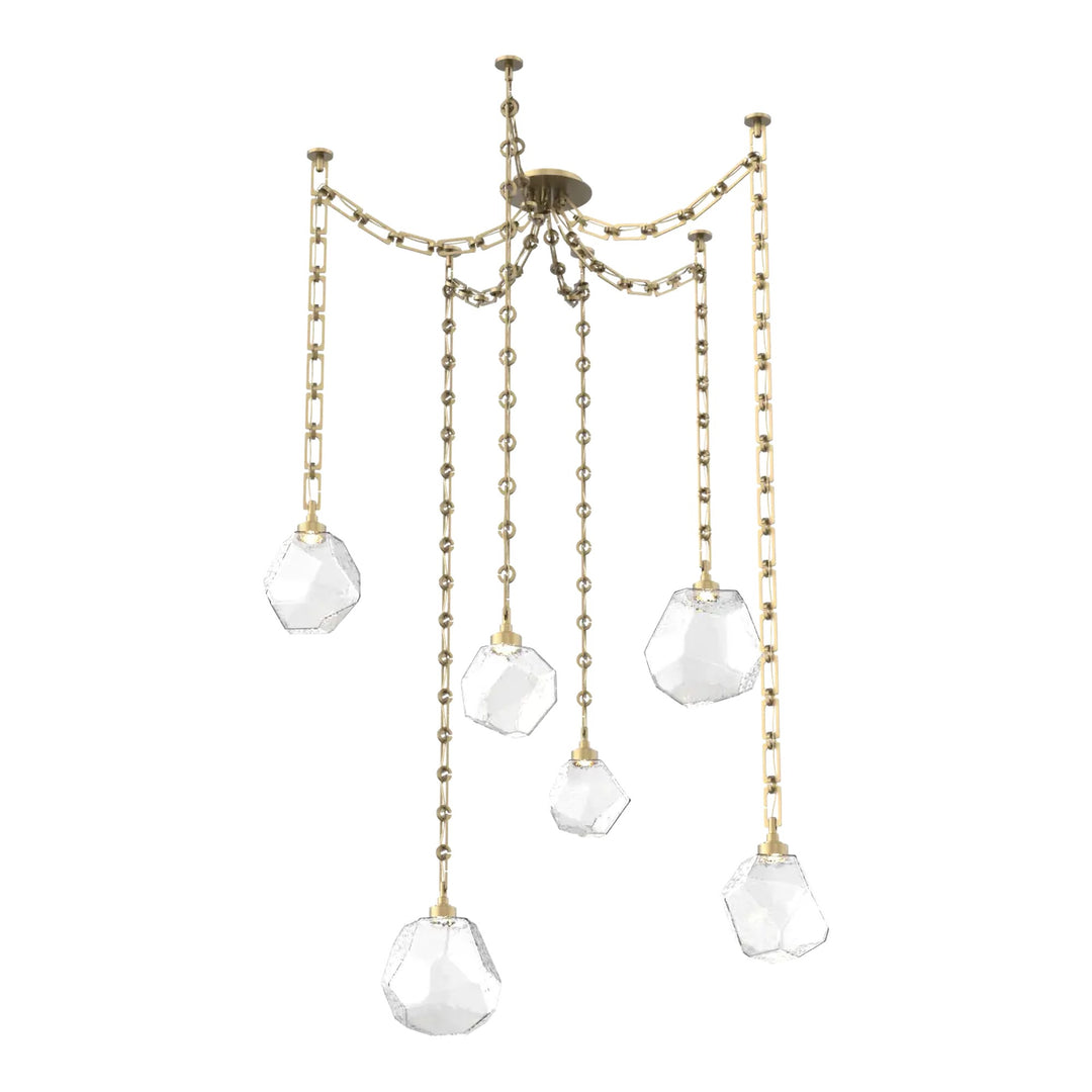 Gem Swag Chandelier by Hammerton Studio in Gilded Brass with Clear glass on Diamond Chain (6 Lights)