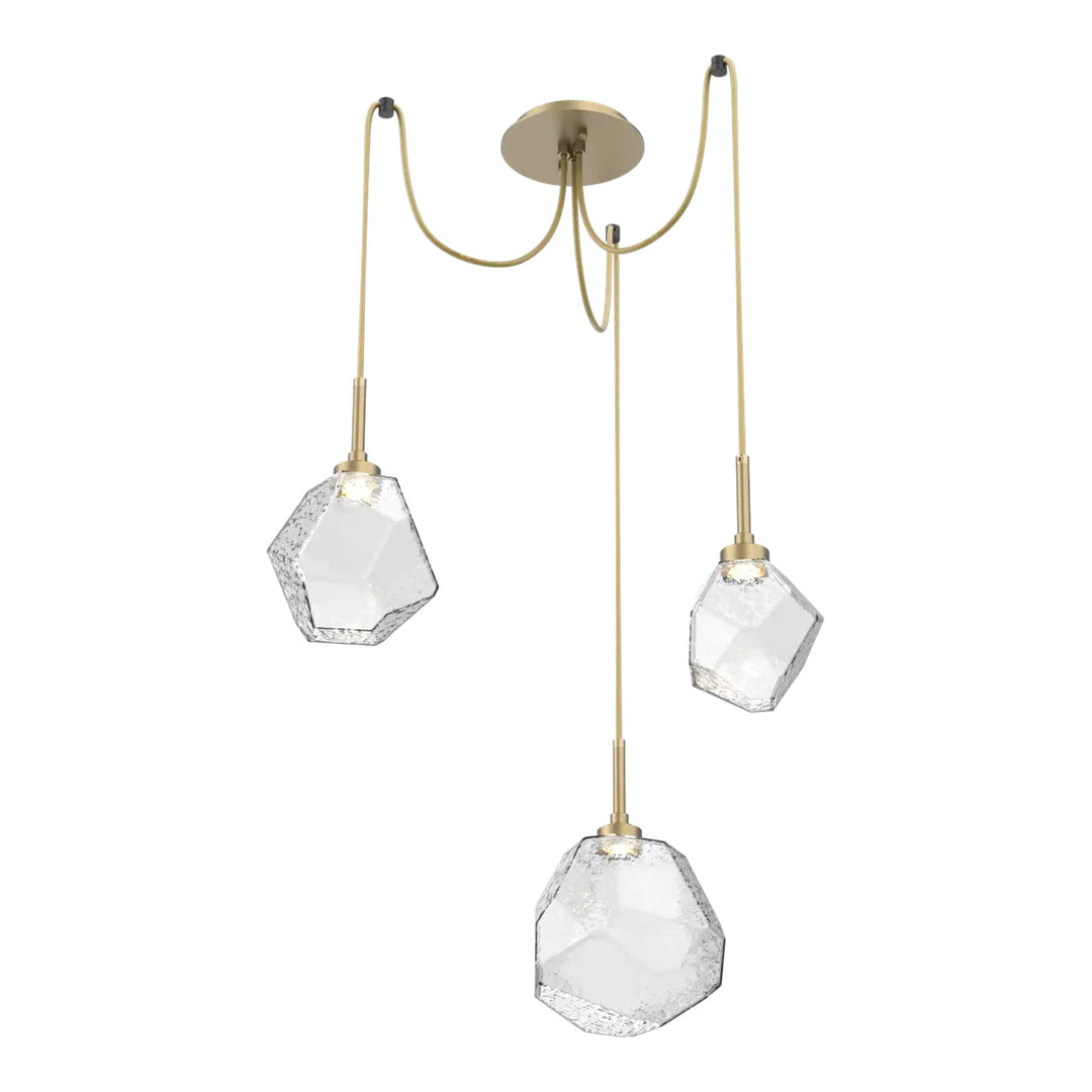 Gem Swag Chandelier by Hammerton Studio in Gilded Brass with Clear glass on adjustable cord (3 Lights)