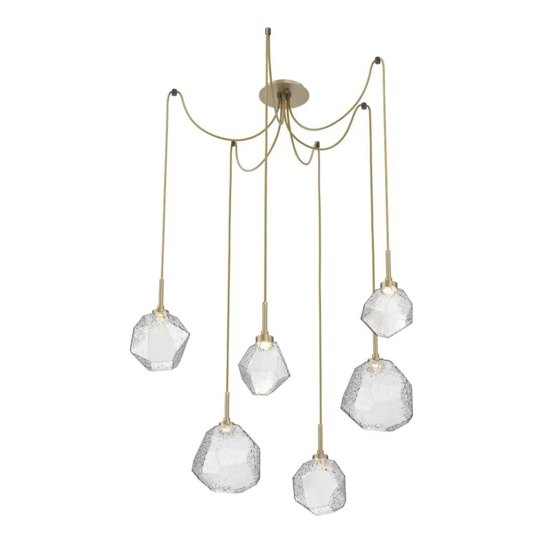 Gem Swag Chandelier by Hammerton Studio in Gilded Brass with Clear glass on adjustable cord (6 Lights)
