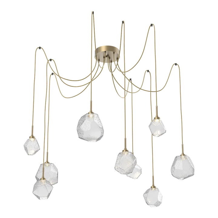 Gem Swag Chandelier by Hammerton Studio in Gilded Brass with Clear glass on adjustable cord (9 Lights)