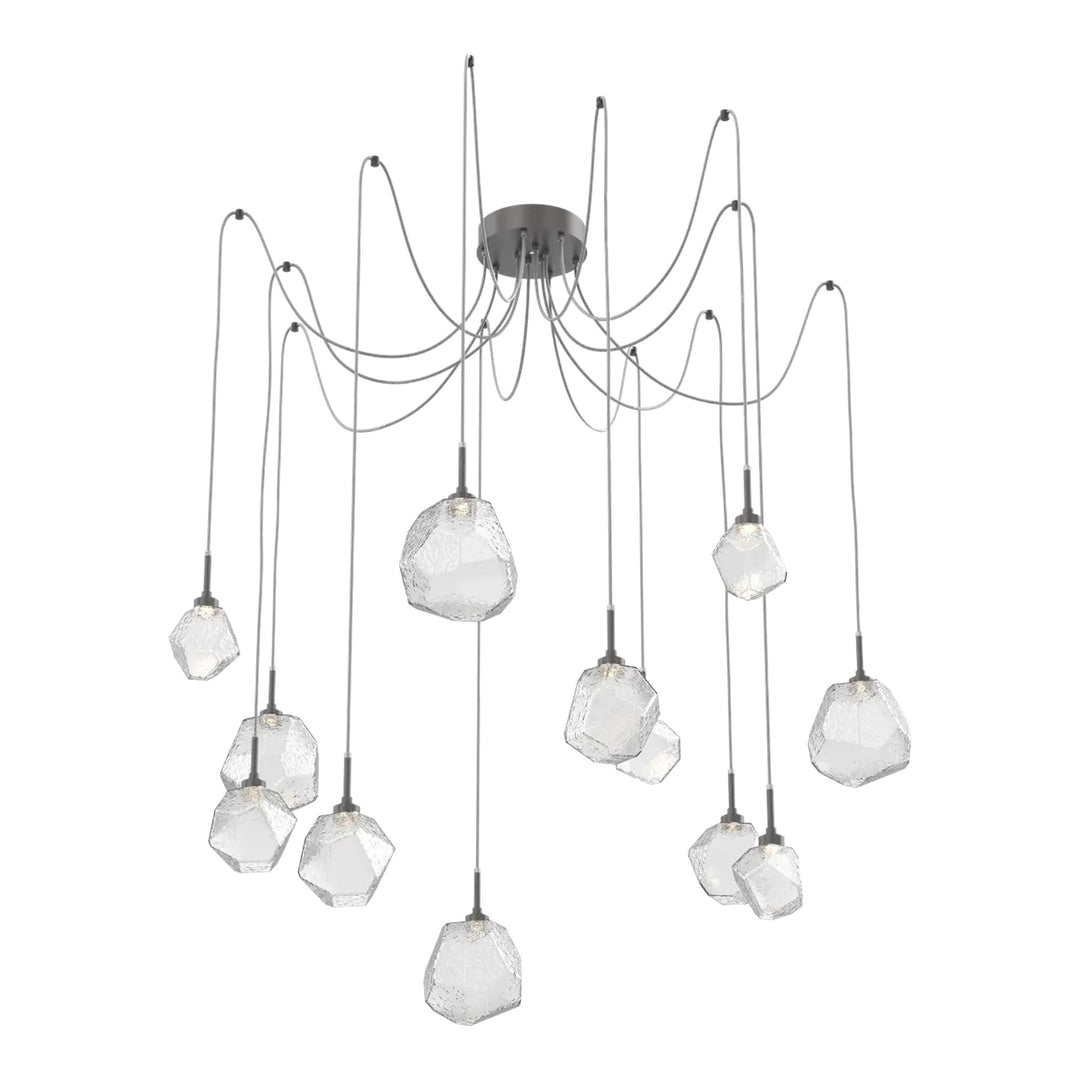 Gem Swag Chandelier by Hammerton Studio in Graphite with Clear glass on adjustable cord (12 Lights)