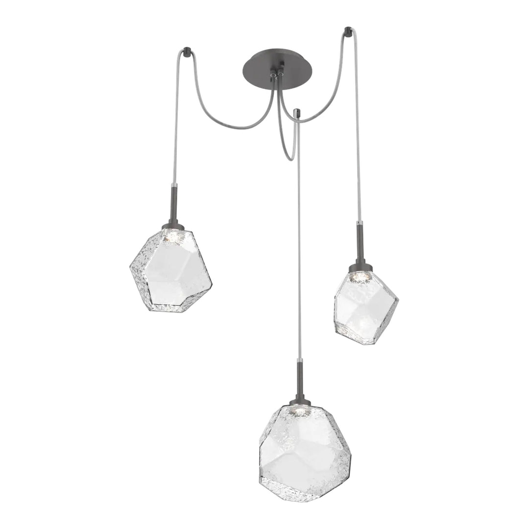 Gem Swag Chandelier by Hammerton Studio in Graphite with Clear glass on adjustable cord (3 Lights)