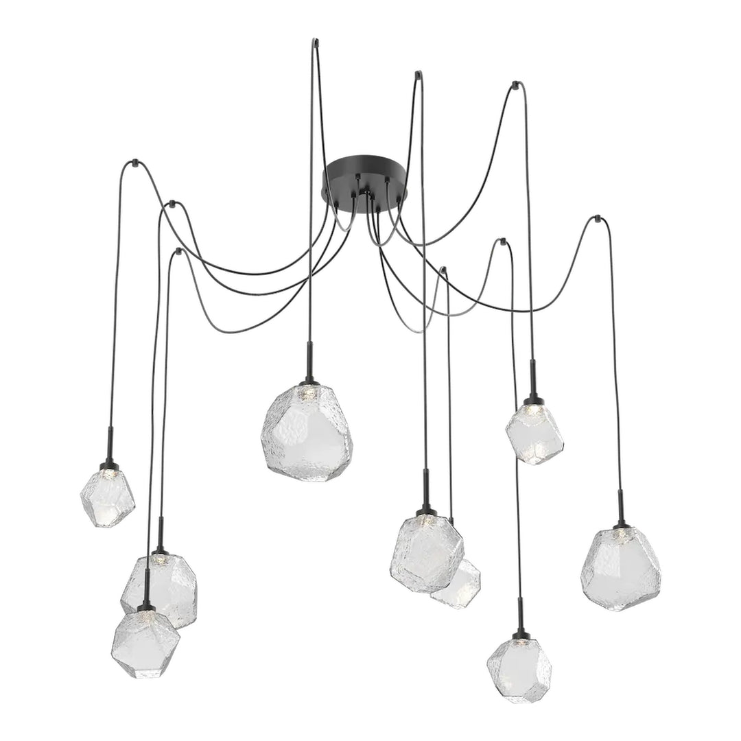 Gem Swag Chandelier by Hammerton Studio in Matte Black with Clear glass on adjustable cord (9 Lights)