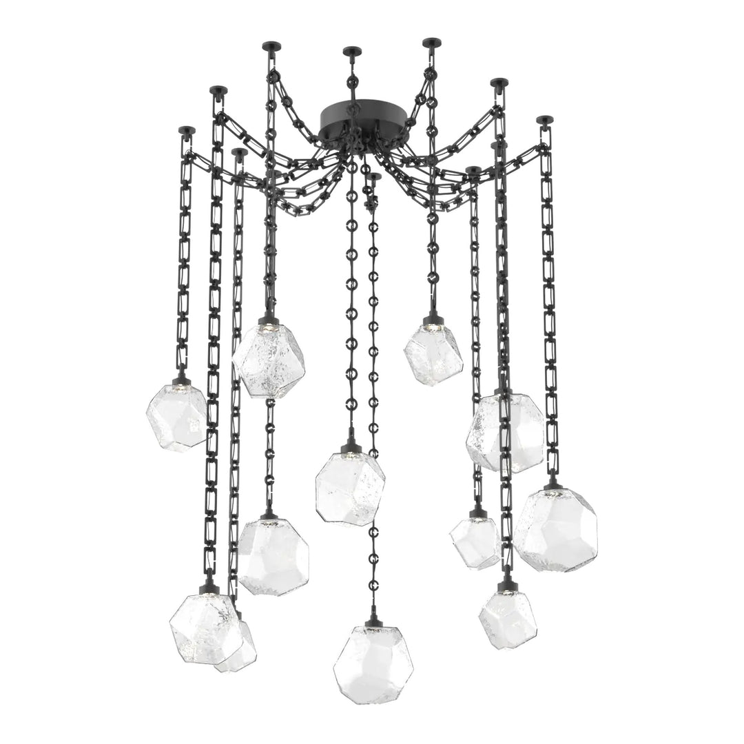 Gem Swag Chandelier by Hammerton Studio in Matte Black with Clear glass on Diamond Chain (12 Lights)