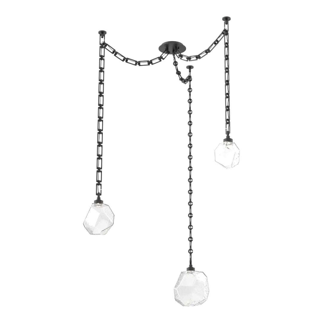 Gem Swag Chandelier by Hammerton Studio in Matte Black with Clear glass on Diamond Chain (3 Lights)