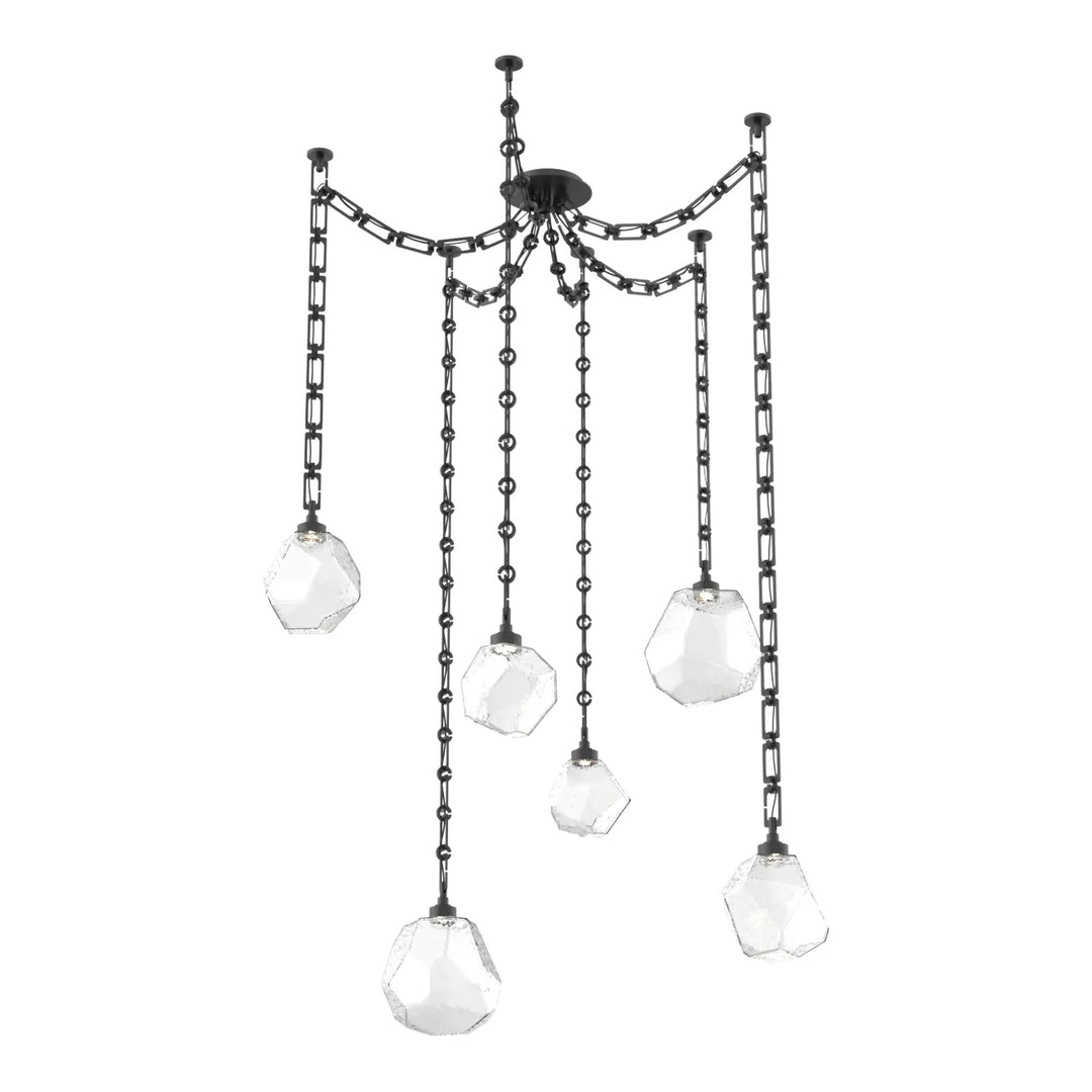 Gem Swag Chandelier by Hammerton Studio in Matte Black with Clear glass on Diamond Chain (6 Lights)