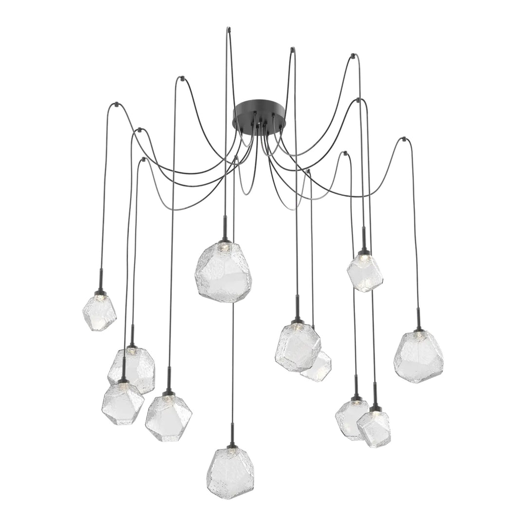 Gem Swag Chandelier by Hammerton Studio in Matte Black with Clear glass on adjustable cord (12 Lights)