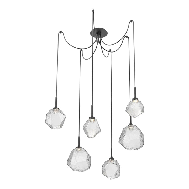 Gem Swag Chandelier by Hammerton Studio in Matte Black with Clear glass on adjustable cord (6 Lights)