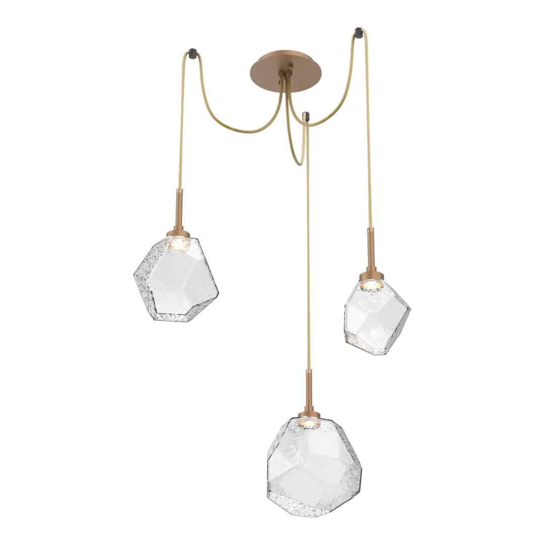 Gem Swag Chandelier by Hammerton Studio in Novel Brass with Clear glass on adjustable cord (3 Lights)