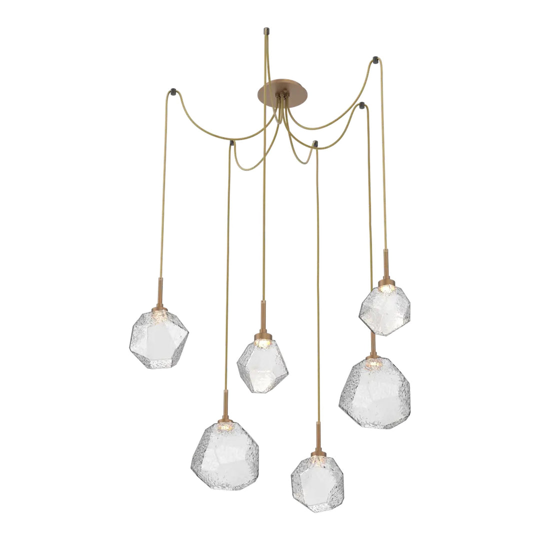 Gem Swag Chandelier by Hammerton Studio in Novel Brass with Clear glass on adjustable cord (6 Lights)