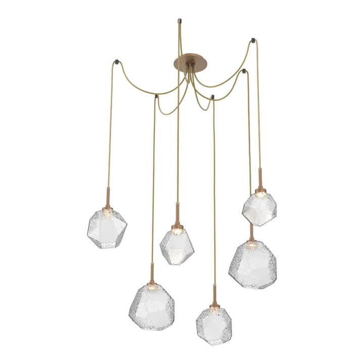 Gem Swag Chandelier by Hammerton Studio in Novel Brass with Clear glass on adjustable cord (6 Lights)