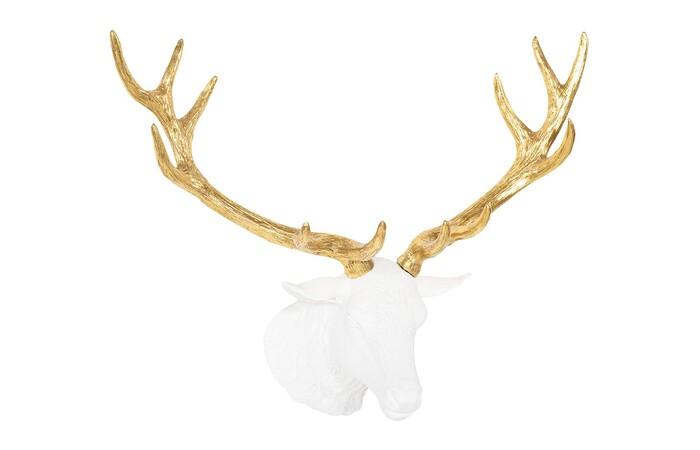 Stag Deer Head, White, Gold Leaf — One Size, White / Gold Leaf