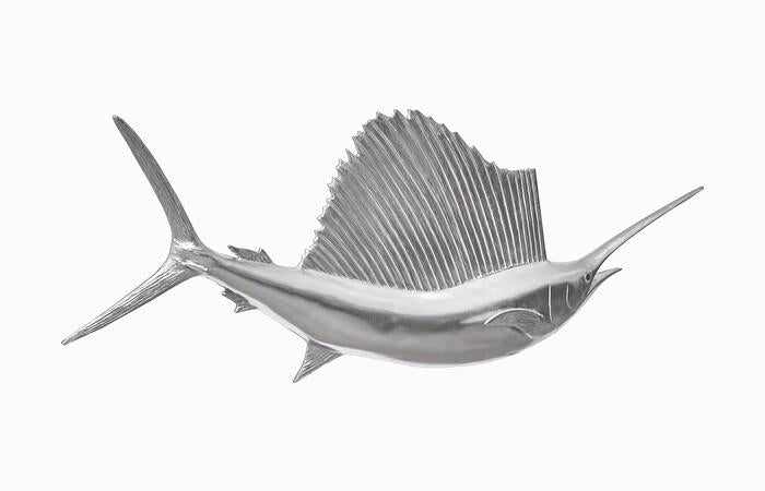 Sail Fish Wall Sculpture, Resin, Silver Leaf — view 2