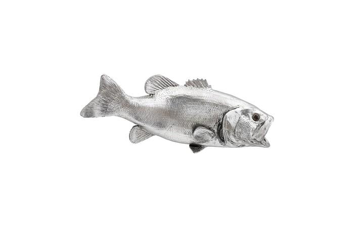 Large Mouth Bass Fish Wall Sculpture, Resin, Silver Leaf — view 2