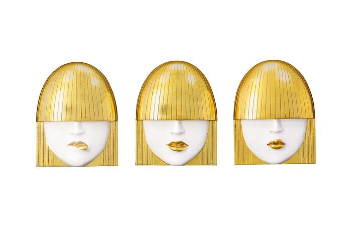 Fashion Faces Wall Art, Set of 3 — Small, White and Gold Leaf