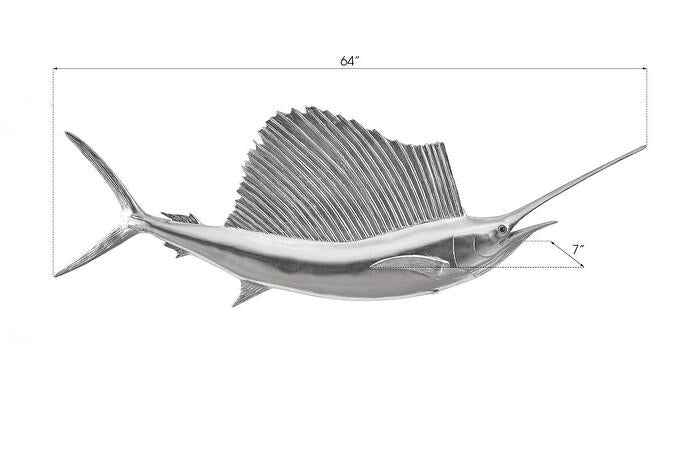 Sail Fish Wall Sculpture, Resin, Silver Leaf — view 4