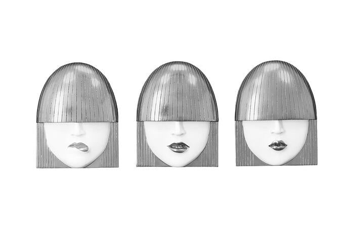 Fashion Faces Wall Art, Set of 3 — Small, White and Silver Leaf