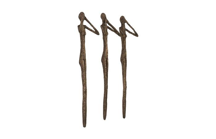 See, Speak, Hear No Evil Wall Art, Resin, Bronze, Set Of 3 — view 2