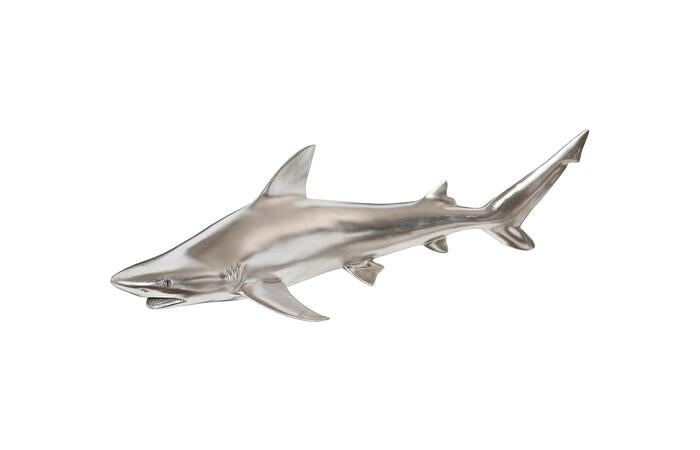 Black Tip Reef Shark Wall Sculpture, Resin, Silver Leaf — One Size, Silver Leaf