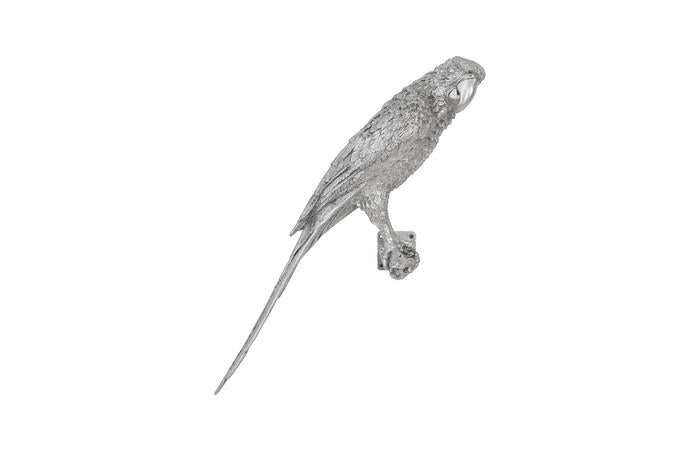 Parrot Looking Right Wall Art, Resin, Silver Leaf — One Size, Silver Leaf
