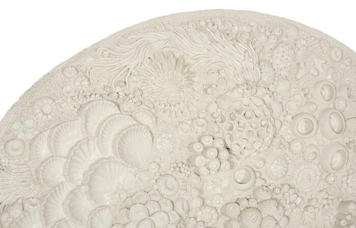 Coral Reef Wall Art, Painted Cream Color, Round, — view 3