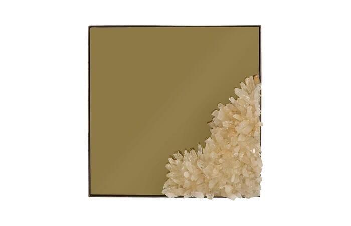 Aura Crystal Mirror, Brass Frame, Square, Lower Right — One Size, Brass Frame