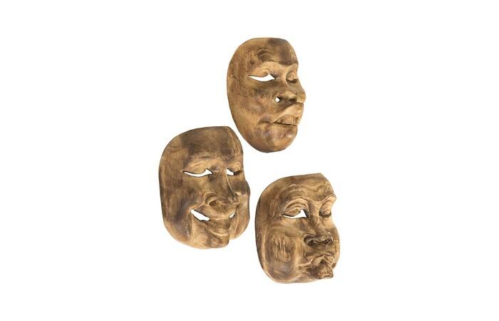 Indonesian Masks, Set of 3, Teak Wood, Assorted — view 2