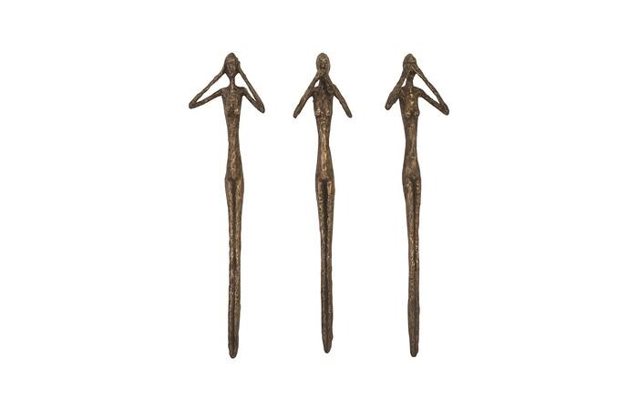 See, Speak, Hear No Evil Wall Art, Resin, Bronze, Set Of 3 — One Size, Bronze