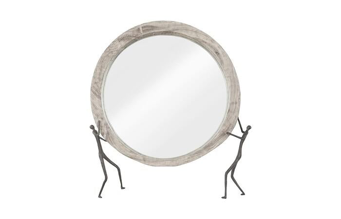 Atlas Mirror, Chamcha Wood, Metal — One Size, Gray Stone Finish