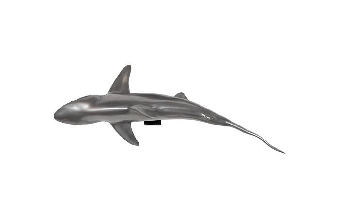 Whaler Shark Fish Wall Sculpture, Resin, Polished Aluminum Finish — One Size, Polished Aluminum Finish