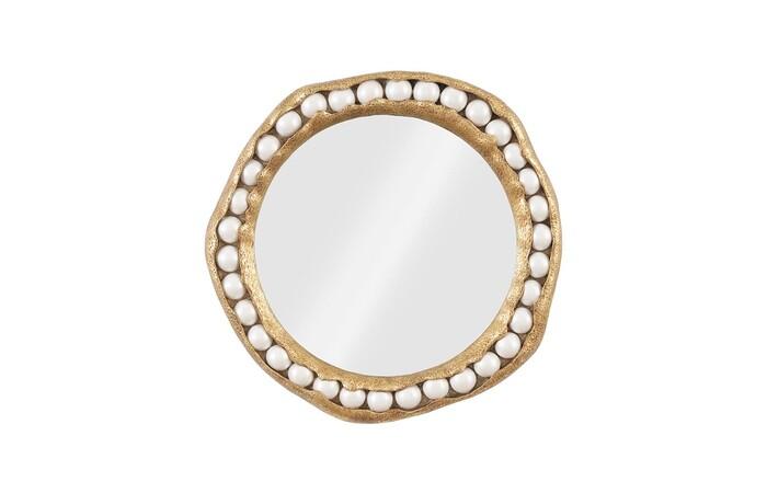 Pearl Mirror, Round — One Size, Gold Leaf