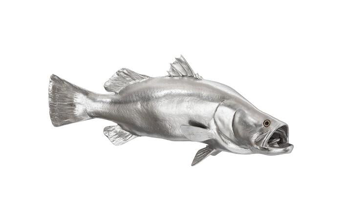 Barramundi Fish Wall Sculpture, Resin, Silver Leaf — view 2