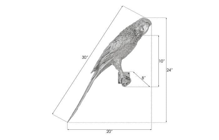 Parrot Looking Right Wall Art, Resin, Silver Leaf — view 2